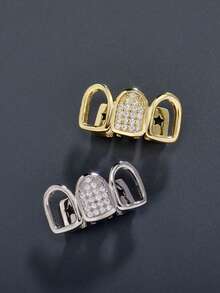 RACHELZ Vintage Y2K 3-Piezas Grillz de Dientes Huecos con Zirconia CZ Hip Hop Brillante Tapas de Dientes de Zirconia Joyería Dental Unisex Regalo para Fiestas - Dorado - Ver 3