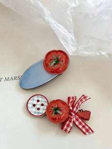 4/2pcs Set Cute Fruit ABS Plastic Red Tomato Shaped Hair Clips, Korean Minimalist Style Bangs Clips, Suitable For Daily School Wear Hair Accessories - Image For Reference Only, Subject To Actual Product - Multicolor - View 1