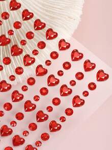STARTTOOS 2PCS Halloween 1pc Silver White Rhinestone Sticker + 1pc Red Round Rhinestone Mixed Heart Rhinestone Sticker, Halloween Street Party Makeup Ball, Face And Body Decoration Rhinestone Sticker - Multicolor - View 3