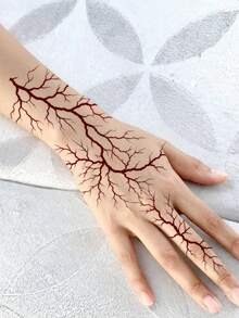 1pc Temporary Tattoo Sticker, Halloween Scary Dark‑Red Blood Vessel Vein Pattern, Realistic Tattoo Design, Suitable For Daily Use, Bachelorette Party Favors, Music Festivals, Game Events, Graduation Gifts, Lasts 3‑5 Days - Red - View 5