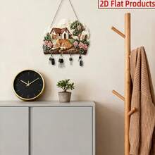 2D Flat Cute Cat Wooden Key Holder | Cute Animal Key Storage Rack Wall Hook Decor, With 4 Alloy Hooks, Suitable For Entryway Front Door Hallway Car Key Storage, Country Farmhouse Entryway Storage, New Year Easter Valentine's Day Gift - Multicolor - View 2