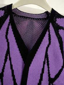 Butterfly Cape Halloween Knit Button Cardigan, Vibrant Contrast Color Crochet Jacquard Design, Loose Batwing Long Sleeve Shawl Visual Sweater, Spring/Autumn Atmospheric Outerwear Cardigan, Slim Fit Bright Premium Sweater - Purple - View 7