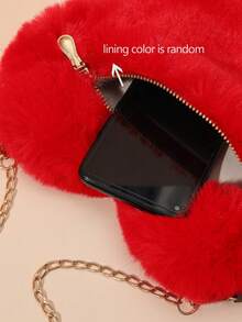 XD Fashionable Plush Heart-Shaped Crossbody Chain Bag With Highly Attractive Heart Design, Zipper Closure To Prevent Items From Falling, Soft And Comfortable Texture, Cute Accessory For Girls, Daily Shopping And Dating Small Bag, Short-Distance Travel Storage For Coins, Cards And Cosmetics, Atmospheric Holiday Small Bag, Ideal Gift Choice For Valentine's Day, Christmas/Halloween - Multicolor - View 5