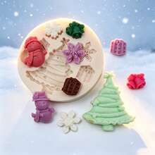 1PC Christmas Tree Snowflake Snowman Silicone Mold Cake Fondant Chocolate Candy DIY Baking Tool Non-Stick Easy Release - Beige - View 2