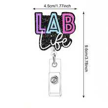 1pc Lab Life Glitter Badge Scroll - Retractable ID Holder For Nurses, Teachers, Medical Students, And Office Workers; Color Gradient Design; Includes Keychain; Made Of ABS Material. - Multicolor - View 8