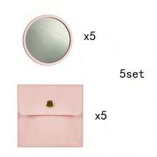 1/5/10/20/50set, Pink Round Makeup Mirror And Microfiber Makeup Bag, Pink Glass Mirror With Exquisite Matching Bag, Suitable For Travel, Home Decor, Holiday Gift - Multicolor - View 7