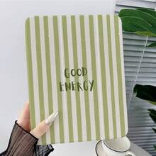 1件裝綠色米色直條紋 Good Energy 字母印花平板保護殼，附筆槽，多角度磁吸支架，支援自動休眠/喚醒，適用於 iPad PRO/AIR、、小米 Pad 5/6/7、華為 Matepad - 彩色 - 查看 1