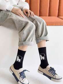 3/6 Pairs Women's 3D Flocked Alpaca Mid-Calf Socks, Black White Gray Minimalist Cute Animal Socks, Suitable For Daily Sports Shoes Matching - Multicolor - View 6