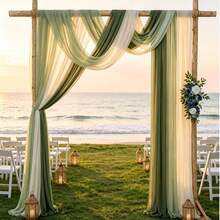 3/6pcs Wedding Arch Decor Fabric, Long Solid Color Semi-Transparent Curtain Tapestry, White Light Green Dark Green, Wedding Decoration, Room Decor, Birthday Party, Bridal Shower, Outdoor Decor - White and Green Outfit - View 2