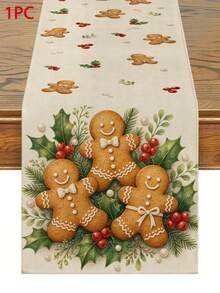 Christmas Table Runner, Throw Pillow, Placemat With Gingerbread Man, Holly Berry And Pearl Print, Cozy Vintage Style, Holiday Kitchen And Dining Room Tabletop Decor - Multicolor - View 16