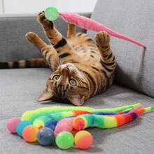 5 Packs Colorful Plush Elastic Ball Cat Toy, Mixed Elastic Ball And Tail Cat Toy, Large Magic With Fluorescent Ball, Interactive Cata Toy Ball, Rainbow Color, Random Color - Multicolor - View 6