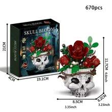 670pcs Halloween Skull & Floral Building Block Assembly Model, Desktop Ornament, Adult Stress Relief DIY Puzzle Toy, Home Decor, Creative Holiday Gift Set - Multicolor - View 4