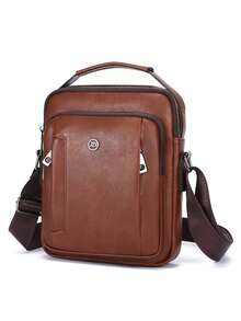 1pc Men's Vintage PU Crossbody Bag, Multi-Compartment Large Capacity Handbag, Business Commute Shopping One Shoulder Small Backpack - Crossbody Bag - View 6