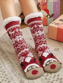 1/2/3 Pairs Extra Thick Christmas Socks, Mid-Calf, Non-Slip Sole, Thermal Lined, Cute Indoor Home Socks For Women, Children And Adults, Gift - Multicolor - View 12