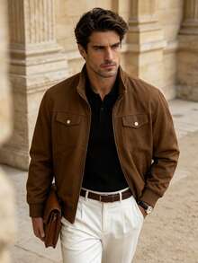 Men's Spring/Autumn Stand Collar Casual Fashion New Jacket, Suitable For Daily Commute, Vacation, Gift - Khaki - View 3