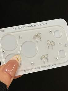 Ins 3D Bowknot Transparent Lens Protector Film For IPhone 17 Pro Max, New Circle Design For IPhone 18 Pro Rear Camera, Rhinestone Niche Premium Anti-Scratch Soft Film - Transparent - View 4