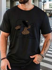 Men's Pure Cotton Short Sleeve T-Shirt Casual Everyday Summer Relaxed Fit Breathable Basic Tee Top - 黑色 - 查看 8
