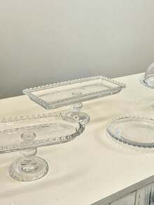 1pc High-End Vintage Minimalist Home Decor Transparent Glass Beaded High-Foot Tray, Dessert Plate, Pastry Fruit Plate, High-Foot Dessert Display Tray Ornament - Multicolor - View 5