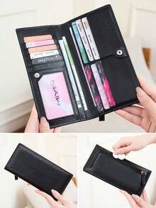FOREVER MIYIN Women RFID Blocking Long Snap Wallet, Large Capacity Multi‑Card Slots Purse With ID Window, Back Zipper Coin Pocket, Oil‑Wax & Litchi Grain Daily Use - Multicolor - View 15