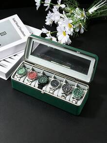Watch Box Silver Frame6-Slot Watch CaseWith Large Glass Lid RemovableWatch Pillows Watch BoxOrganizer Gift For Loved OnesSynthetic Leather Gray Lining Jewelry Box Organizer Watch Box Watch Case Watch Organizer Jewelry Organizer - Multicolor - View 10