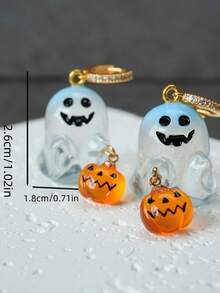 QTHOPE 1 đôi bông tai Halloween hình ma và bí ngô đính đá rhinestone - Ma - Xem 2