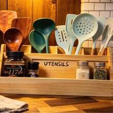 Wooden Kitchen Utensil Storage Box Organizer With Dividers, Tableware Holder For Home Decor And Kitchen Storage - View 4