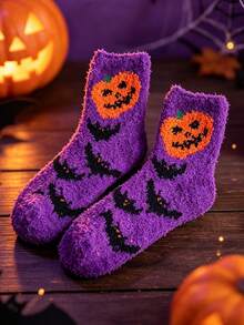 1/3/5 Pairs Halloween Theme Coral Thermal Socks, Thickened Warm Thermal Lined, Anti-Cold Home Floor Socks, Maternity Socks, Couple Socks, Autumn/Winter - Multicolor - View 12