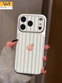WeiMi 1pc Minimalist Striped Starfish Shell Pattern Full Coverage Button Classic Anti-Fall Metallic Paint Premium Texture Soft Texture PU Leather Phone Case, Suitable As Birthday Gift, Holiday Gift For Friends, Family, Couples, Yourself, Compatible With IPhone 17/16/15/14/13/12/11 Series - Multicolor - View 2