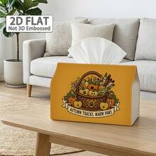 2D Flat 1pc, Tissue Box, Country Woodland Style Tissue Box Multi-Functional Autumn Napkin Dispenser, 2 Sizes Available, Durable Polyester Material, Decorated With Willow Basket And Pumpkin, Suitable For Autumn Harvest Theme Home Decor, Halloween - Multicolor - View 6