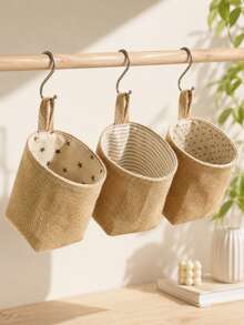 1pc Linen Wall Hanging Storage Bag, Door Organizer Bag, Desktop Mesh Organizer Bag, Bathroom Storage - Multicolor - View 1