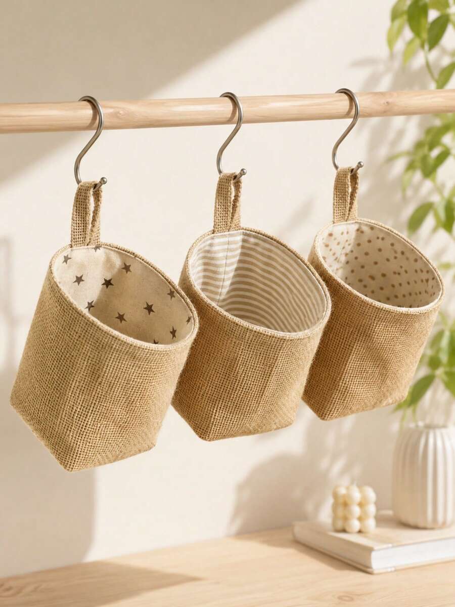 1pc Linen Wall Hanging Storage Bag, Door Organizer Bag, Desktop Mesh Organizer Bag, Bathroom Storage - Multicolor - View 1