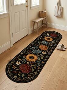 1 buah Karpet Panjang Motif Bunga Hitam, Karpet Beludru, Cocok untuk Dekorasi Ruangan, Keset Dalam Ruangan, Karpet Ruang Tamu, Keset Dapur, Karpet Kamar Tidur, Keset Kamar Mandi, Karpet yang Dapat Dicuci, Dekorasi Rumah, Dekorasi Kamar Tidur, Anti Selip dan Tahan Aus, Peredam Suara dan Peredam Kebisingan, Lembut dan Ramah Kulit - Hitam - View 5