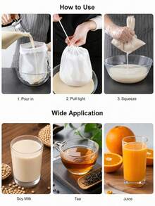 1pc Reusable Nylon Nut Milk Filter Bag, For Filtering Soy Milk, Tea, Coffee And Yogurt, Easy To Clean, Drawstring Design, Suitable For Homemade Breakfast And Drinks, Kitchen Essential, Home Kitchen Supplies - White - View 5