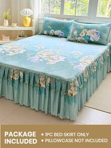 1pc Printed Bed Skirt, Bedding, Soft And Breathable Bed Sheet, With Ruffles And Elastic Band, Comfortable Sleep, Lightweight And Elegant, Cloud-Like Soft Texture, Suitable For Twin Bed, Double Bed, Queen Bed, Machine Washable, - Multicolor - View 1