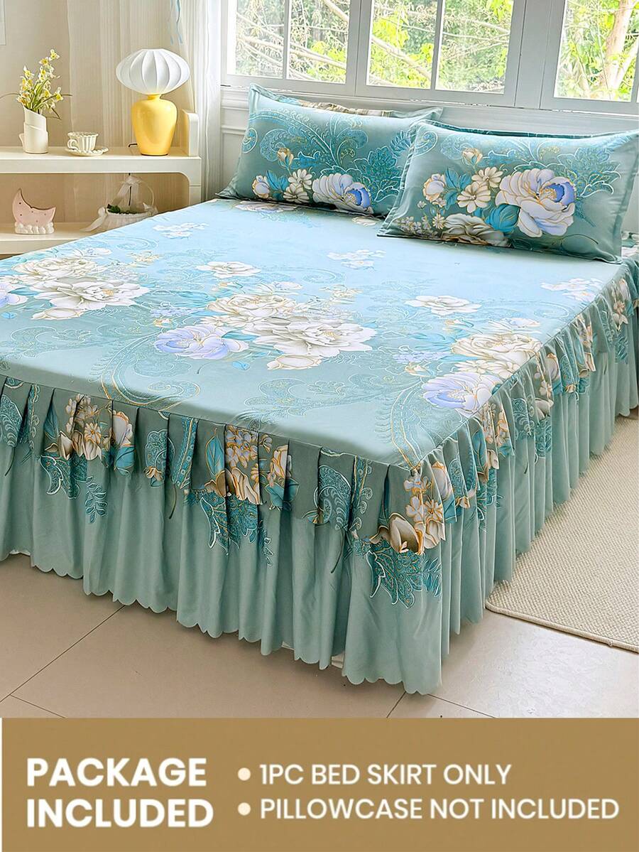 1pc Printed Bed Skirt, Bedding, Soft And Breathable Bed Sheet, With Ruffles And Elastic Band, Comfortable Sleep, Lightweight And Elegant, Cloud-Like Soft Texture, Suitable For Twin Bed, Double Bed, Queen Bed, Machine Washable, - Multicolor - View 1