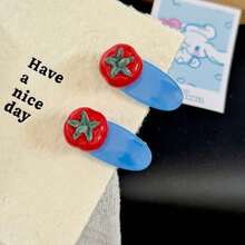 4/2pcs Set Cute Fruit ABS Plastic Red Tomato Shaped Hair Clips, Korean Minimalist Style Bangs Clips, Suitable For Daily School Wear Hair Accessories - Image For Reference Only, Subject To Actual Product - Multicolor - View 6