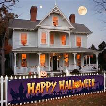 2D Flat Halloween Banner, 1pc, Happy Halloween Orange Background Decorative Banner - A - View 6