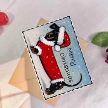 1pc Holiday Dachshund Christmas Card With Envelope, Perfect For Pet Lovers, Cat/Dog Owners, Friends, Parents, Sons And Daughters, Holiday Greeting Card | Optimistic Dog Design | Detailed Illustration, Christmas Card X8UL - Sets - View 5