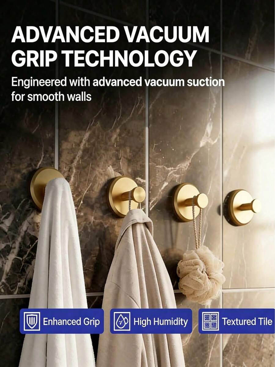 1/2Pcs Suction Cup Hooks, Punch‑Free Stainless Steel Towel Hanger, Wall‑Mounted Shower Suction Rack For Tile, Glass, Mirror And Door, Holds Towels, Robes And Coats, Multi‑Scene Storage Accessory For Kitchen, Bathroom And Home Decoration