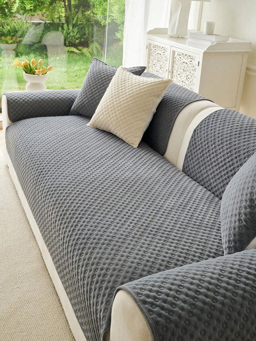 1pc Solid Color Ultrasonic Sofa Cover, Pet-Friendly, Durable, Suitable For All Seasons, Holiday Decor Furniture Protection, Fits 1/2/3/4 Seater Sofa Armrest Backrest - Grey - View 1