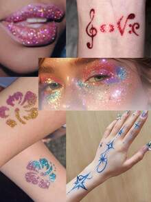 STARTTOOS Body Glitter Face Painting Gel, Body Glitter Liner, Hand-Drawn Face Tattoo Ink, Body Glitter, Festival Party Creative Makeup, Face Painting Gel, Fine Line Glitter Pigment - Multicolor - View 2