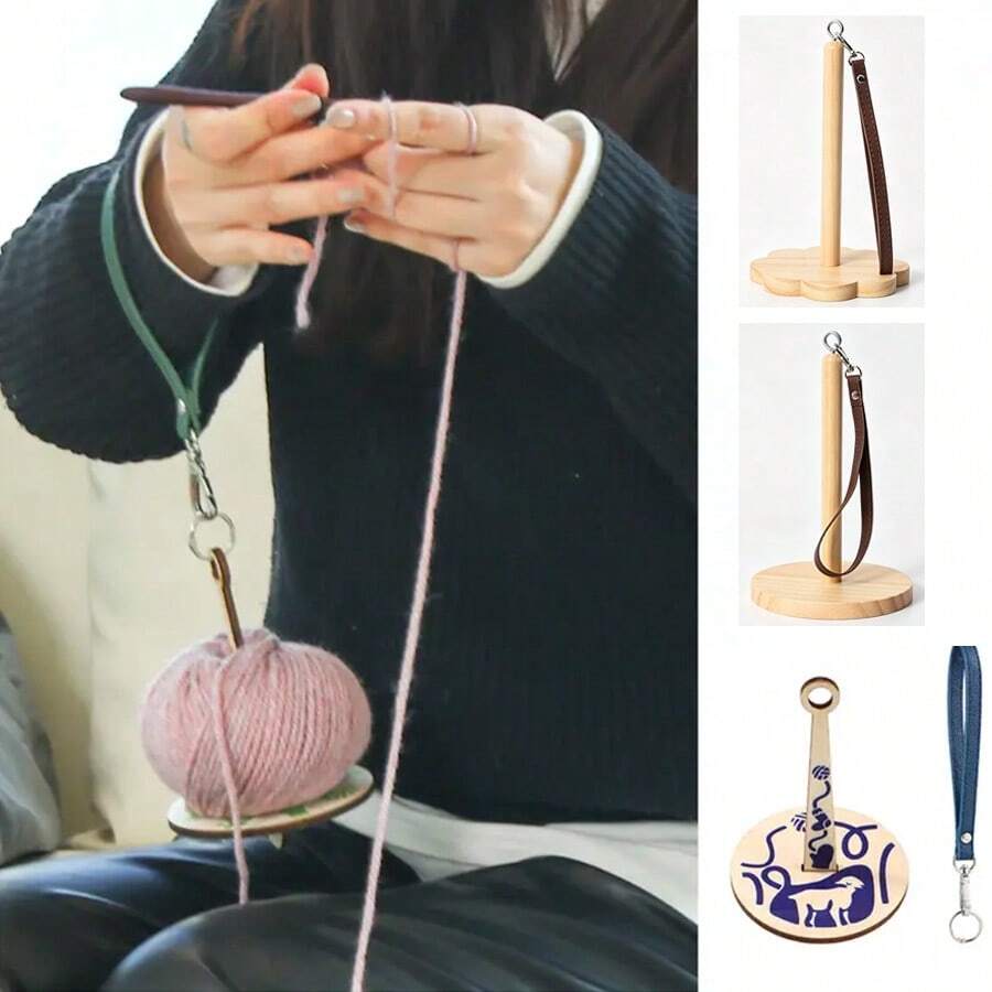 1pc Adjustable Portable Wrist Yarn Holder With Rotatable Wooden Container, Suitable For Storing Crochet Hooks And Handicrafts, Great For Crafters