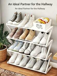 Z-Shaped Plastic Shoe Rack Floor-Standing Storage Rack Multi-Functional Large Capacity Easy Assembly Essential For Home Dormitory Space-Saving Storage Rack Suitable For Living Room Bedroom - Multicolor - View 2