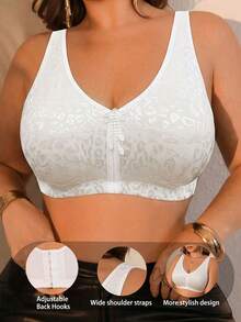Plus Size Women's Floral Print Wireless Bra, Breathable Non-Slip Push-Up With High Support, Seamless For Daily Wear And Various Occasions - White - View 2