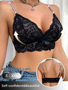 1pc Women's Casual Solid Color Lace Patchwork Sexy & Comfortable Minimalist Sports Bra - Black - View 3