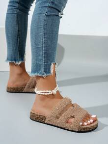 Sandal Kasual Luar Ruangan dengan Gesper Ganda, Nyaman, Datar, dan Lembut, Sandal Modis dengan Ujung Terbuka untuk Dalam dan Luar Ruangan - Coklat - View 3