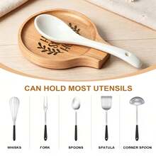 1pc "Cozy Home" Laurel Wreath Print Wooden Spoon Holder, Natural Wood Kitchen Utensil Rack, Can Hold Spoons, Ladles And Cooking Tools, Rustic Style Countertop Stove Storage Rack, Perfect Warm Housewarming Gift For New Home - 1PC - View 4