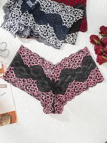 4pcs/Pack Plus Size Women's Sexy Lace Two-Tone Patchwork Comfortable Breathable Boxer Briefs - Multicolor - View 7
