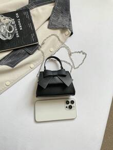 女款質感優雅小眾設計蝴蝶結手提包，新款時尚百搭鏈條單肩斜挎包 - 黑色 - 查看 4