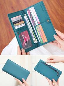 FOREVER MIYIN Women RFID Blocking Long Snap Wallet, Large Capacity Multi‑Card Slots Purse With ID Window, Back Zipper Coin Pocket, Oil‑Wax & Litchi Grain Daily Use - Multicolor - View 16